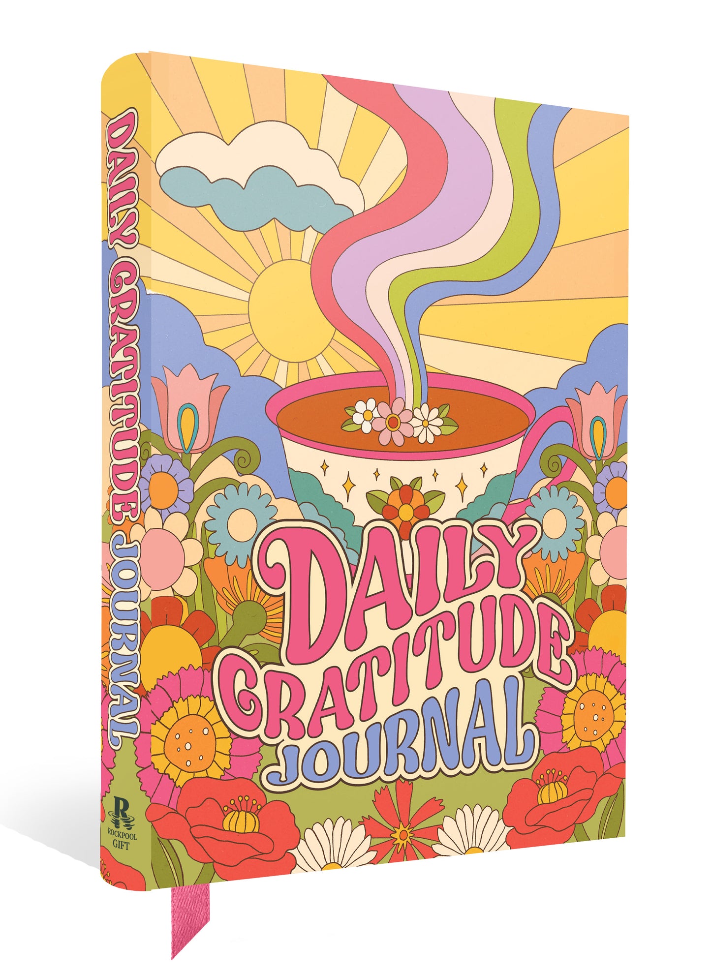 Colorful 'Daily Gratitude Journal' with a coffee cup and floral design on a white background