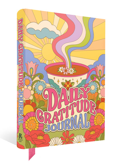 Colorful 'Daily Gratitude Journal' with a coffee cup and floral design on a white background