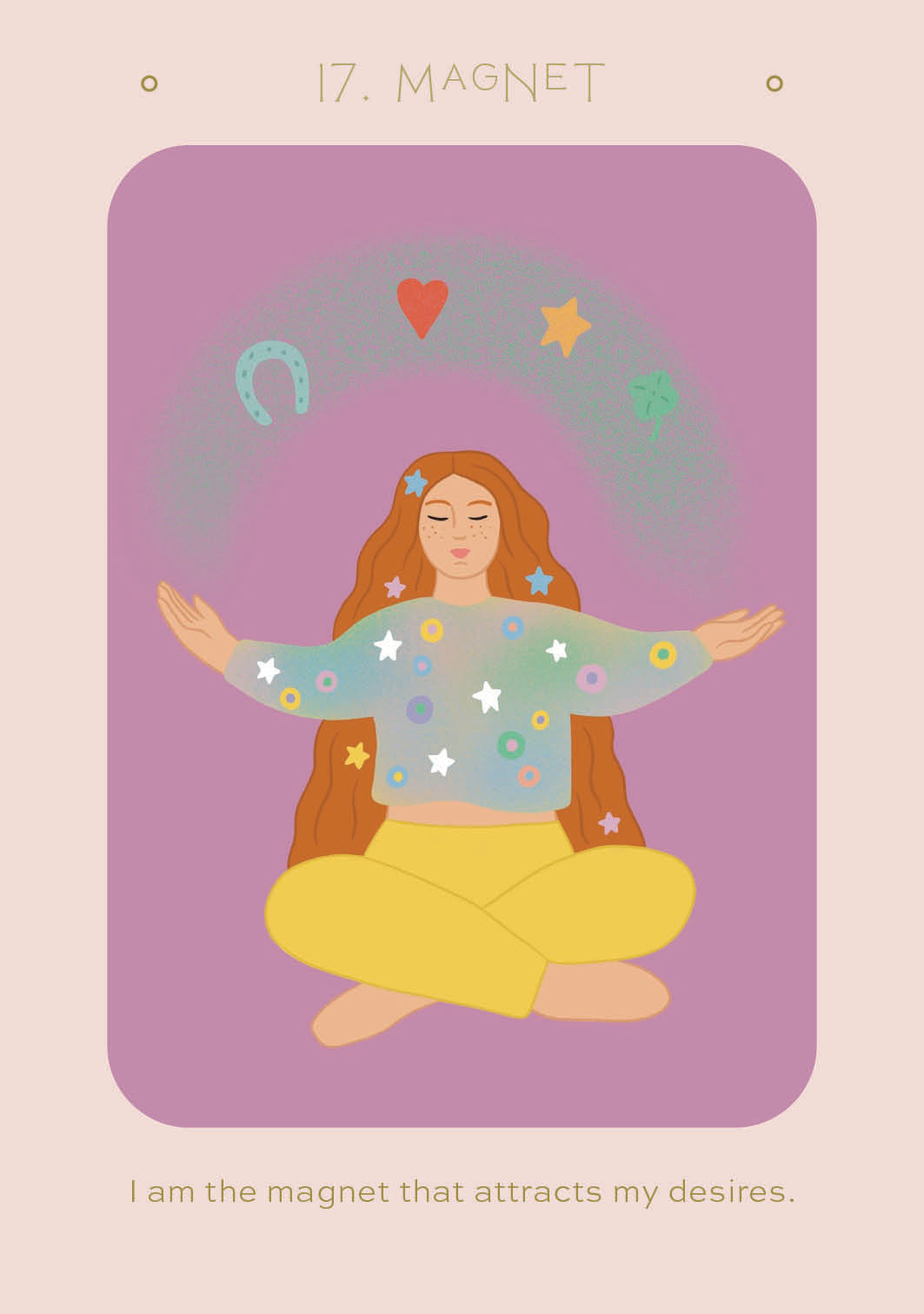 Illustration of a person meditating with a heart and energy symbols on a purple background.