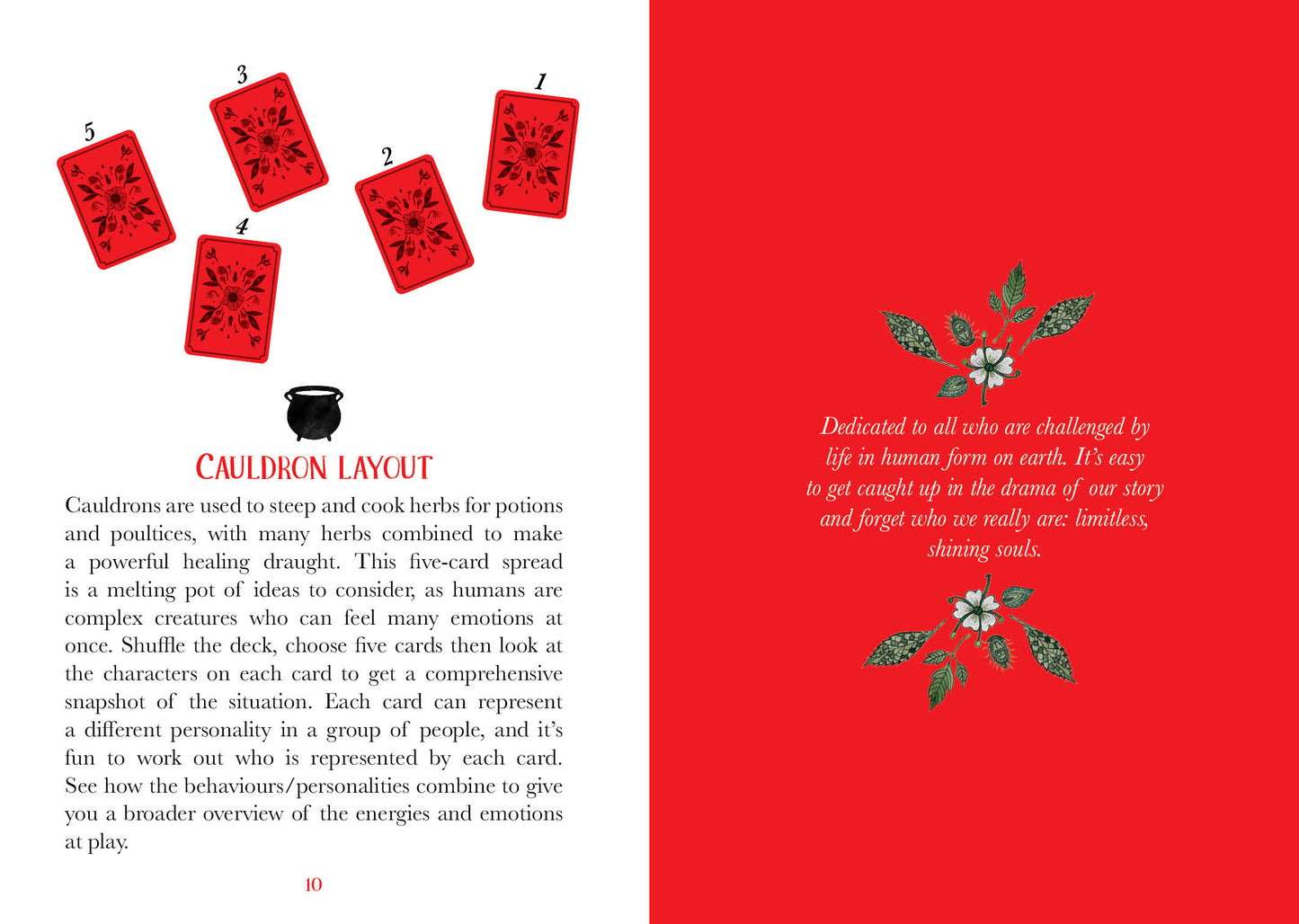 Page from a book with red cards and text on a red background