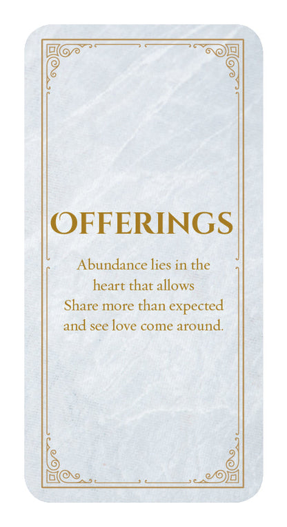 White card with gold text and decorative border on a white background