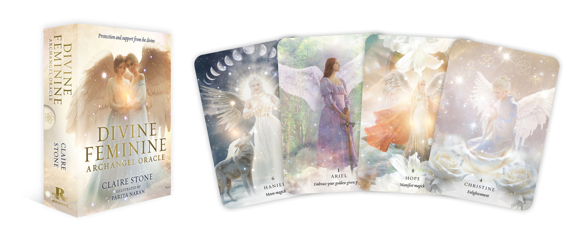 Divine Feminine Oracle cards with a box on a white background