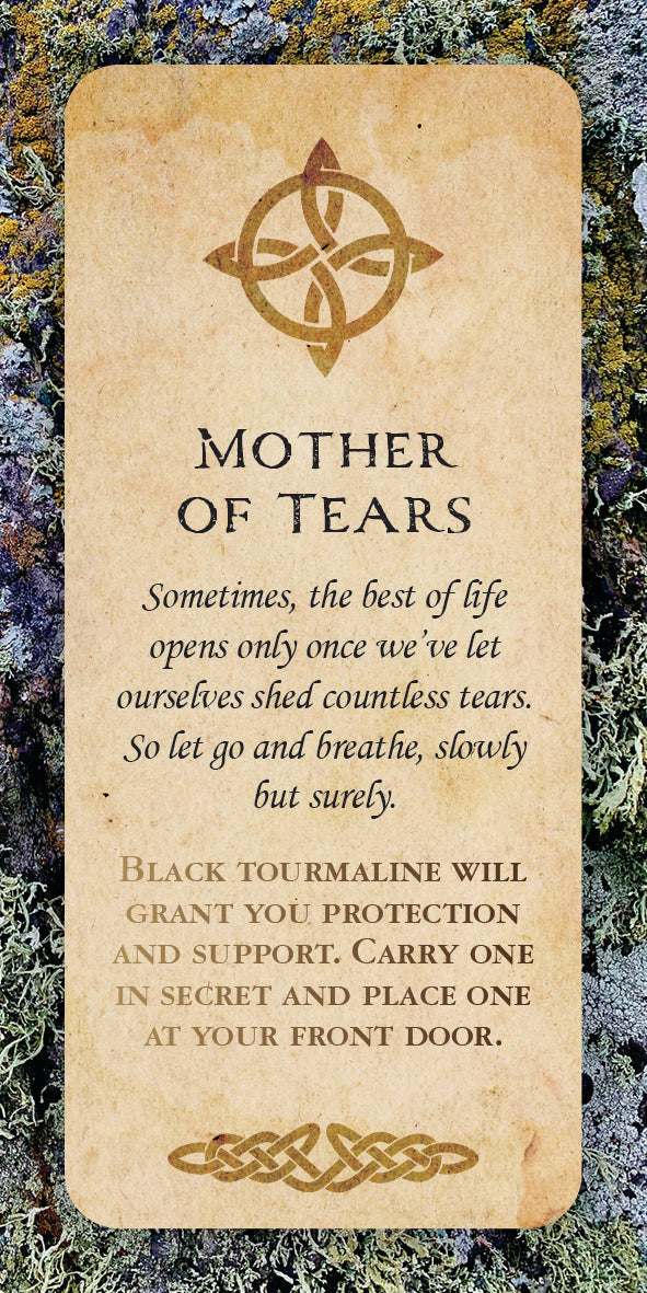 Card with Celtic knot design and text on a textured background