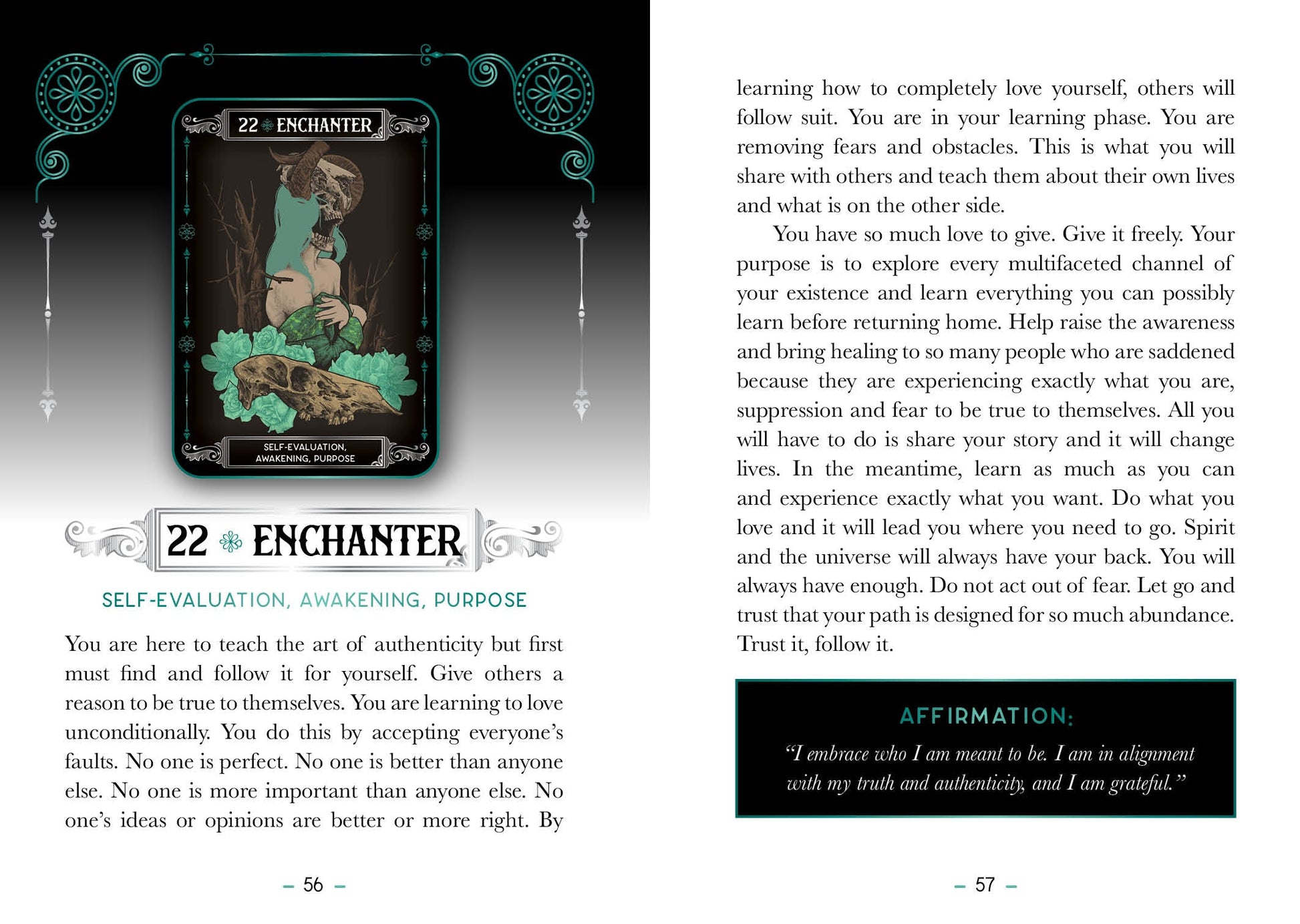 Card from a tarot deck with text and design elements on a white background
