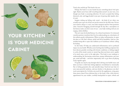 Book page with ginger, lime, and text on a light green background