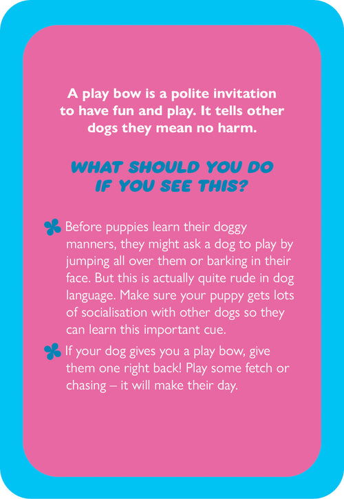Educational card about dog behavior with text on a pink background