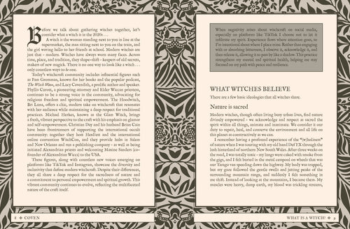 Open book with text and decorative patterns on a textured background