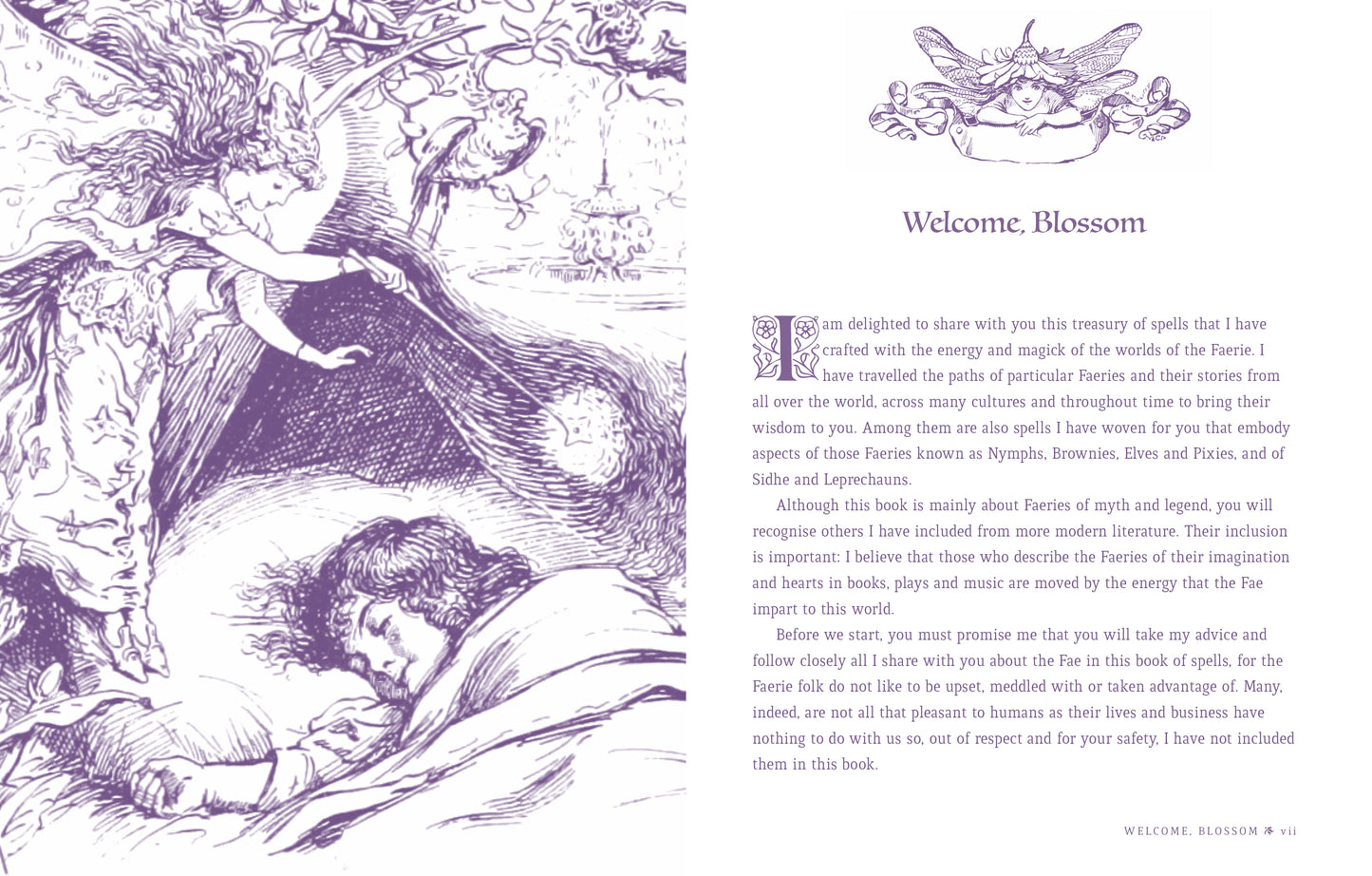 Illustration of a woman sleeping with fairies and text on a white background