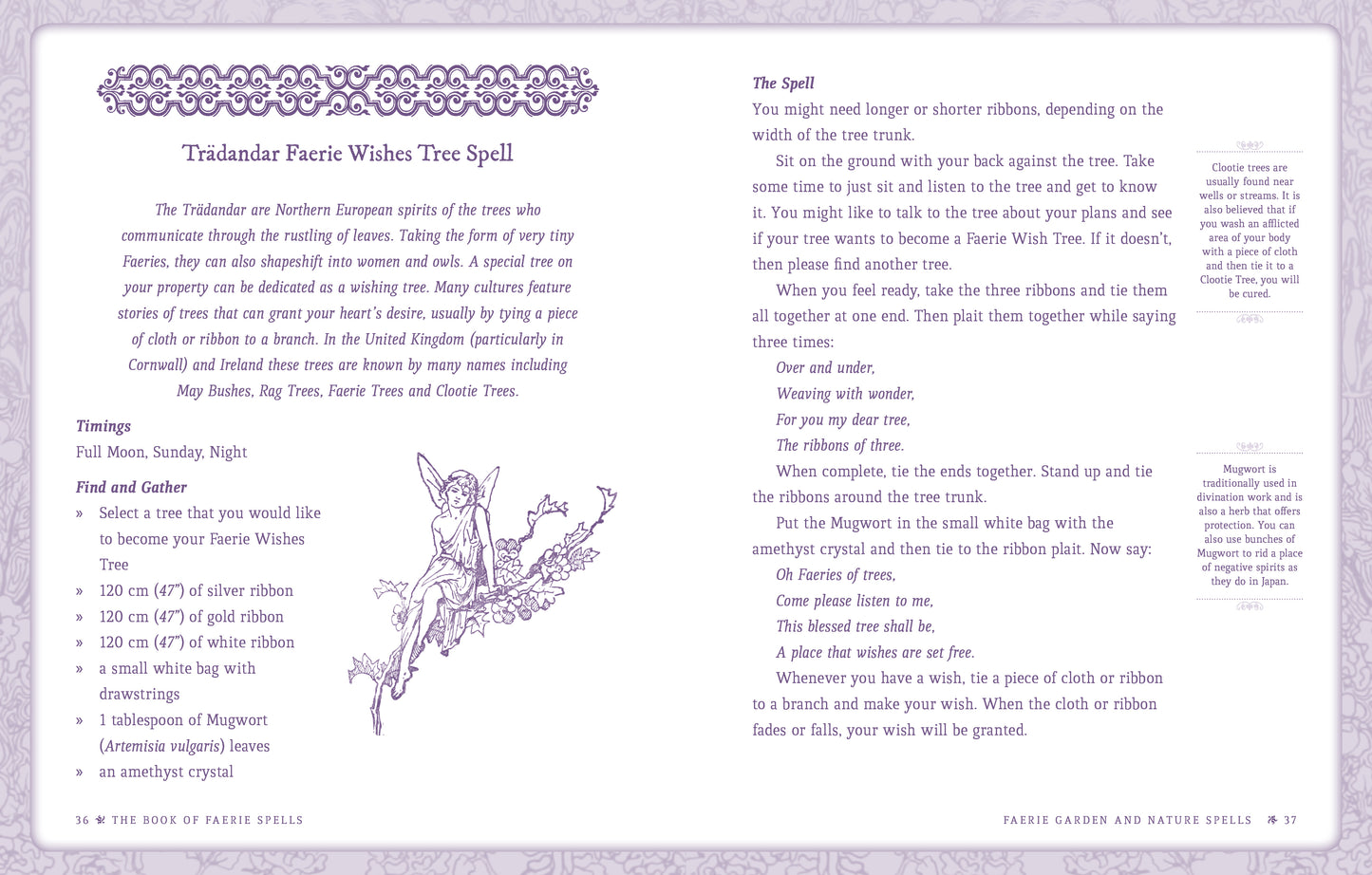 Witches' Tree spell from 'The Book of Fabric Weaves' with text and a tree illustration.