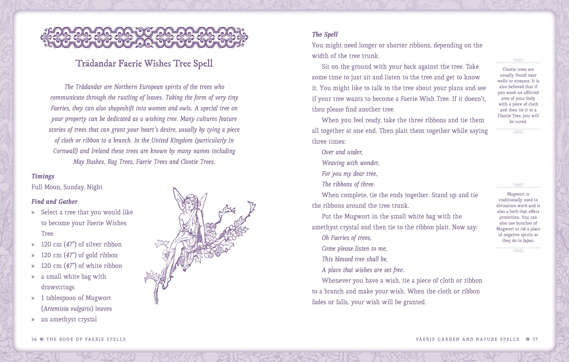 Witches' Tree spell from 'The Book of Fabric Weaves' with text and a tree illustration.