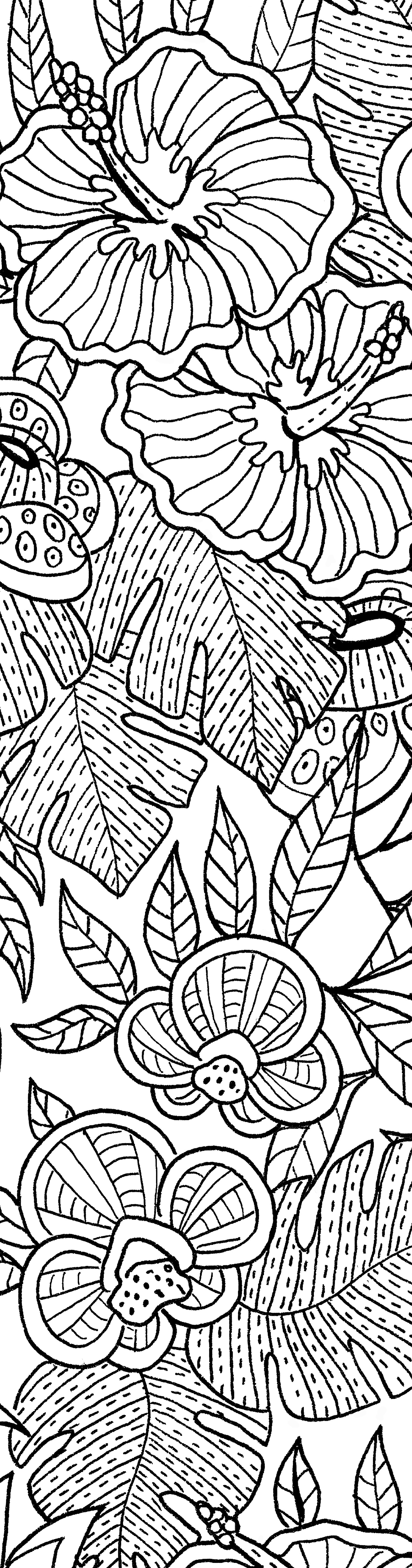 Black and white floral and leaf pattern