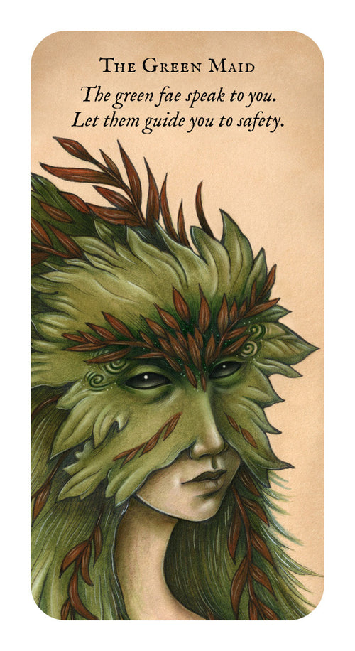 Card featuring an illustration of a green-skinned woman with foliage, titled 'The Green Maid'.