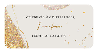 Motivational card with gold text on a white background