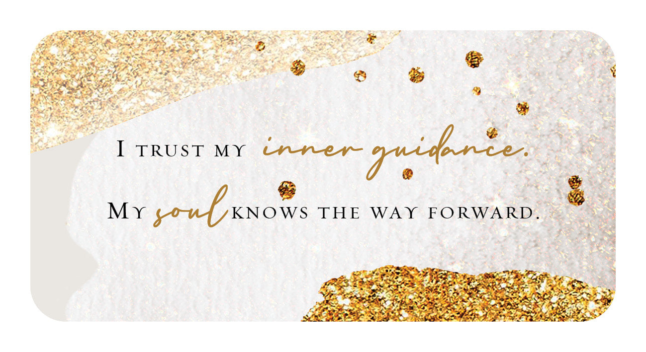 Motivational card with gold text and glitter on a white background