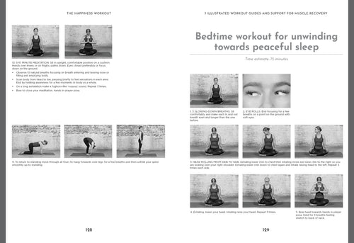 Page from a book or magazine featuring a bedtime workout routine for muscle recovery and sleep.