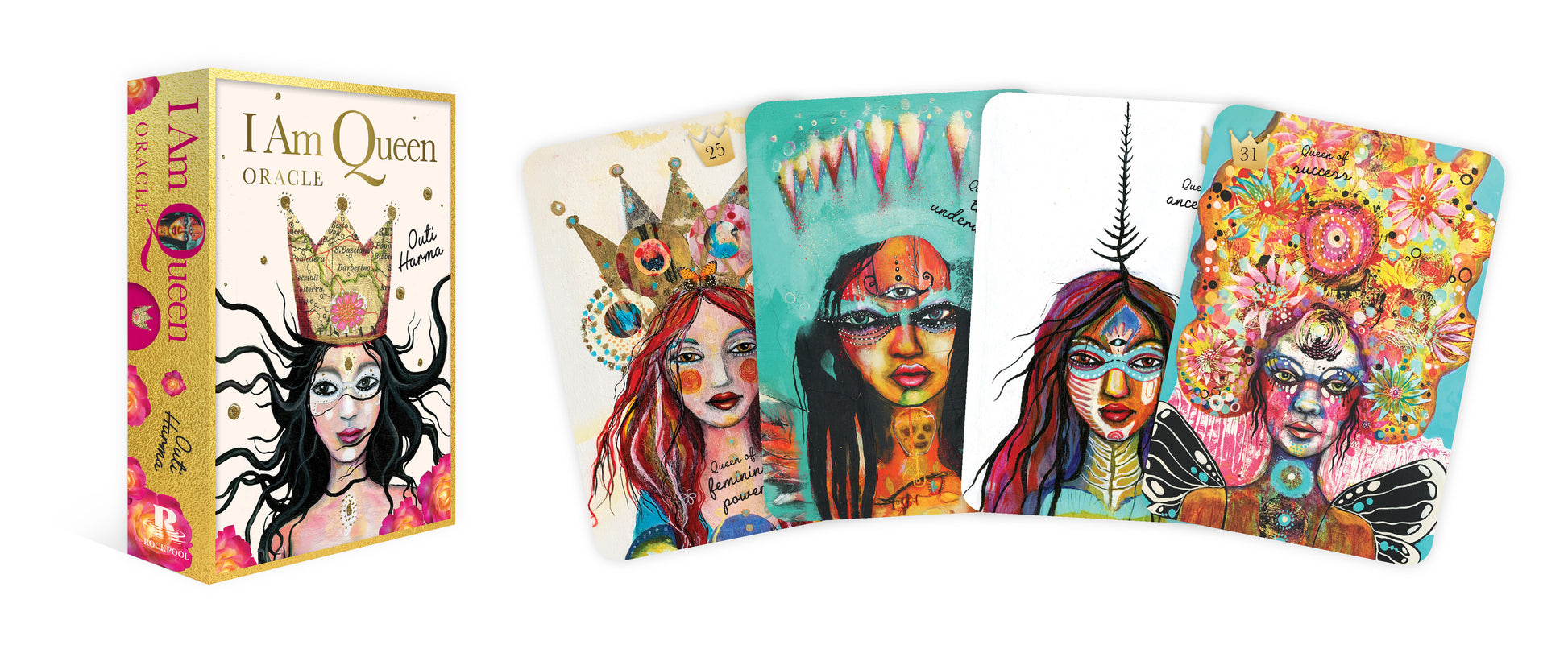 I Am Queen Oracle cards with colorful packaging on a white background