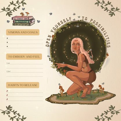 Illustration of a woman with text and checkboxes on a beige background