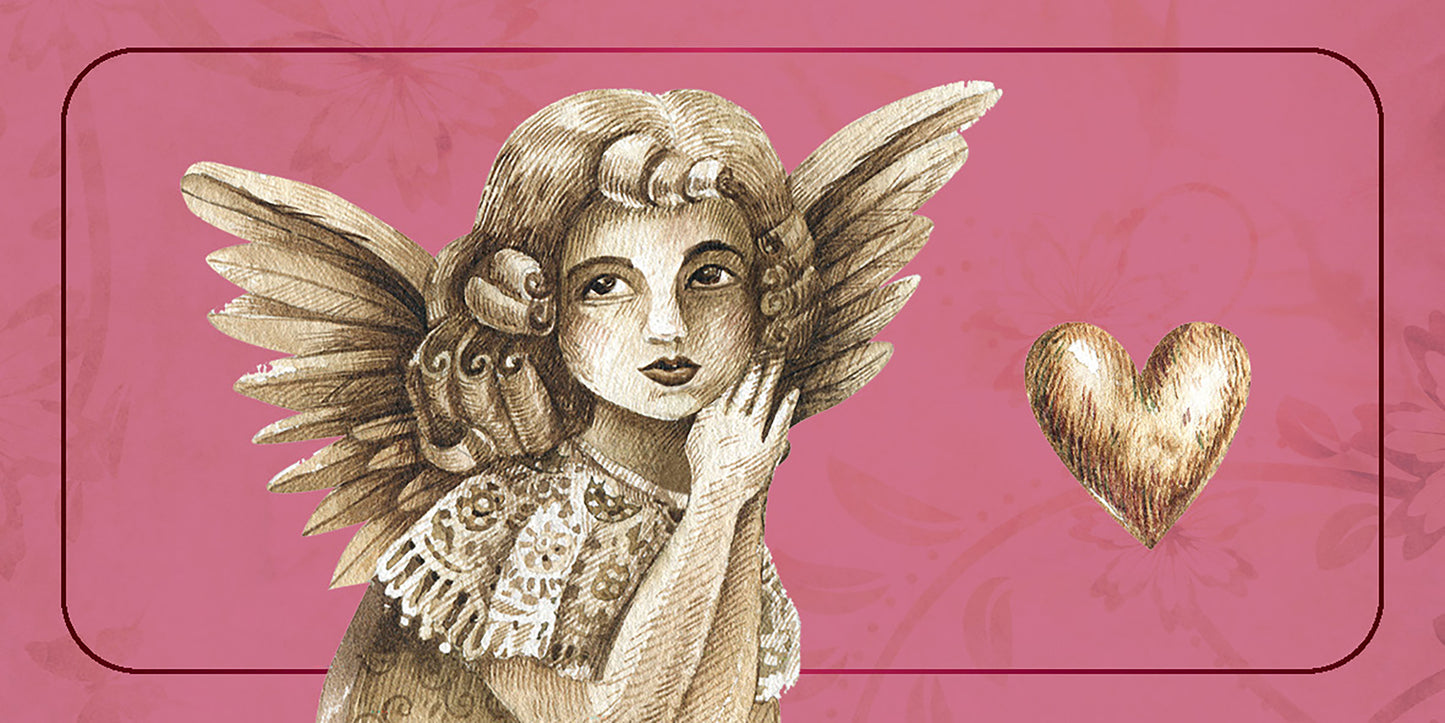Illustration of an angel with a heart on a pink background