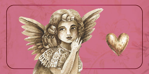 Illustration of an angel with a heart on a pink background
