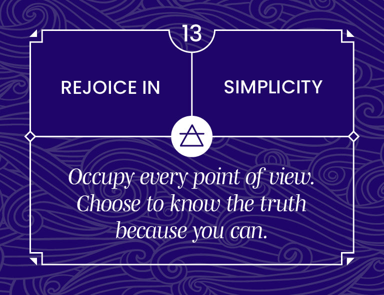 Motivational quote on simplicity with a blue background and geometric design.