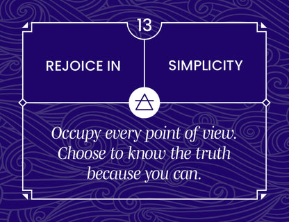 Motivational quote on simplicity with a blue background and geometric design.
