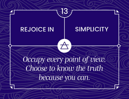 Motivational quote on simplicity with a blue background and geometric design.