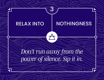 Blue background with text and a symbol, promoting relaxation into 'nothingness' and silence.