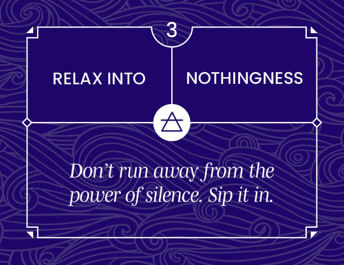 Blue background with text and a symbol, promoting relaxation into 'nothingness' and silence.