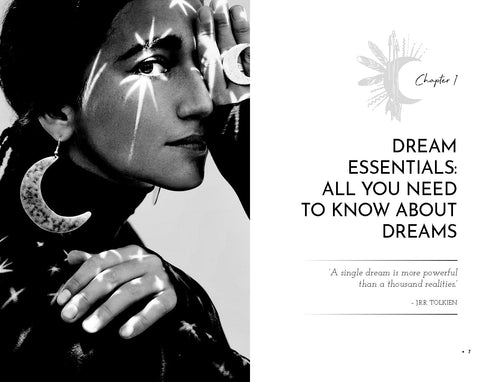 Black and white portrait of a woman with a quote about dreams on the right side.