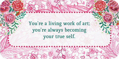 Motivational quote with floral border on a pink background