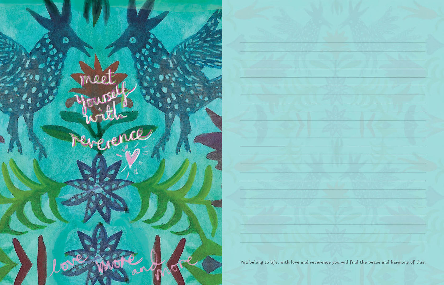 Notebook with deer illustrations and text on a blue background