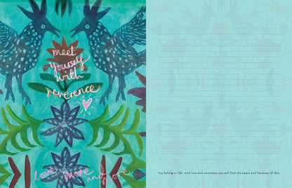 Notebook with deer illustrations and text on a blue background