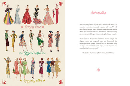 Illustrations of women in various outfits on a magazine page with text.