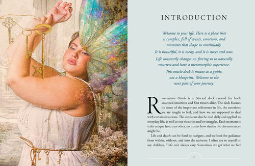 Woman holding a colorful umbrella with text on an introduction page.