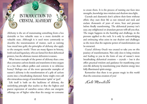 Page from a book titled 'Introduction to Crystal Alchemy' with decorative elements and text.