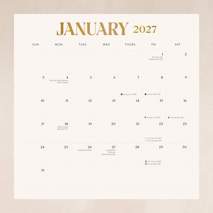 Calendar for January 2027 on a beige background