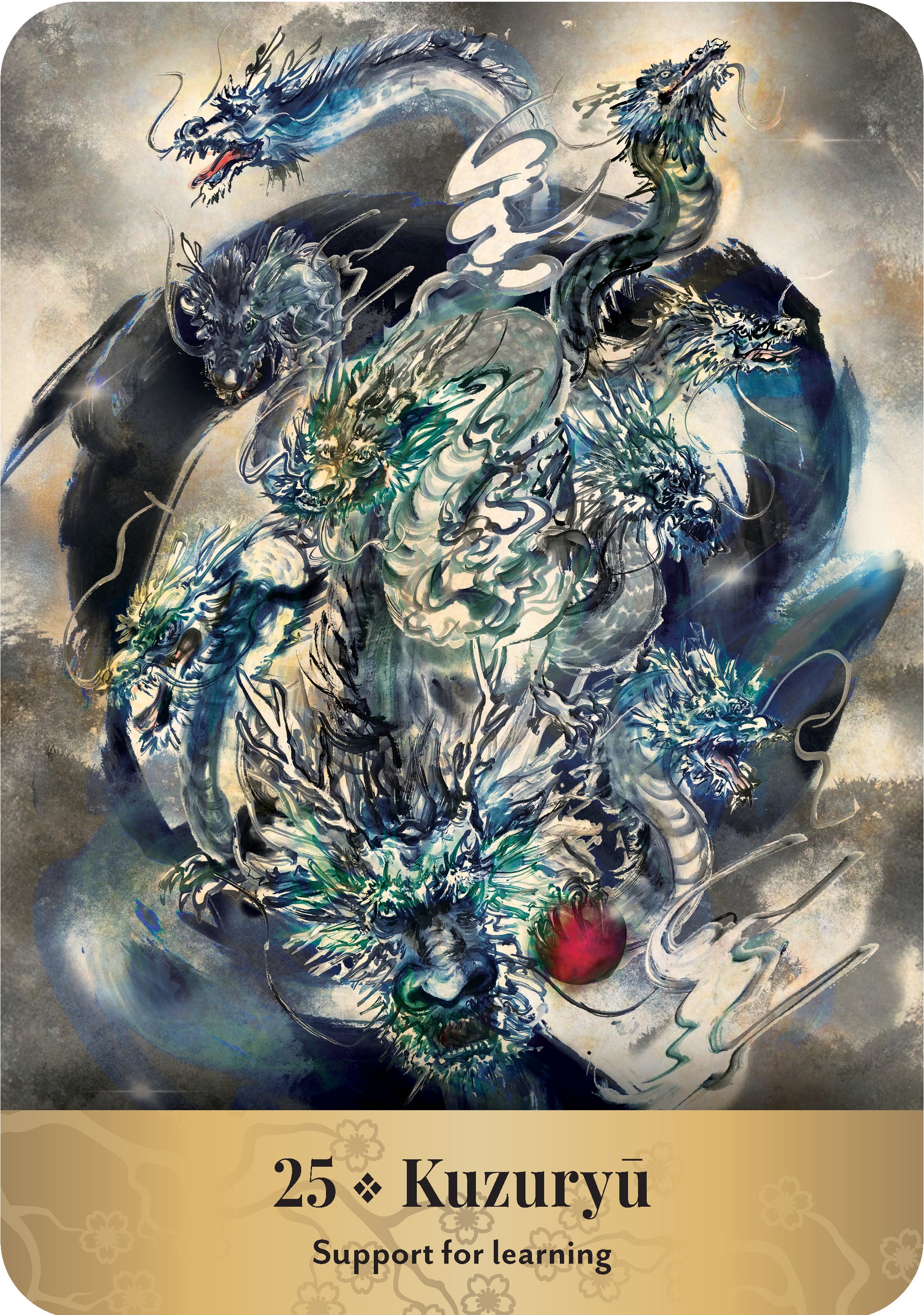 Card featuring a dragon design with '25 Kuzuryõ' and 'Support for learning' text on a textured background.