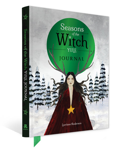 Journal titled 'Seasons of the Witch Yule Journal' with a cover featuring a woman with antlers and trees.