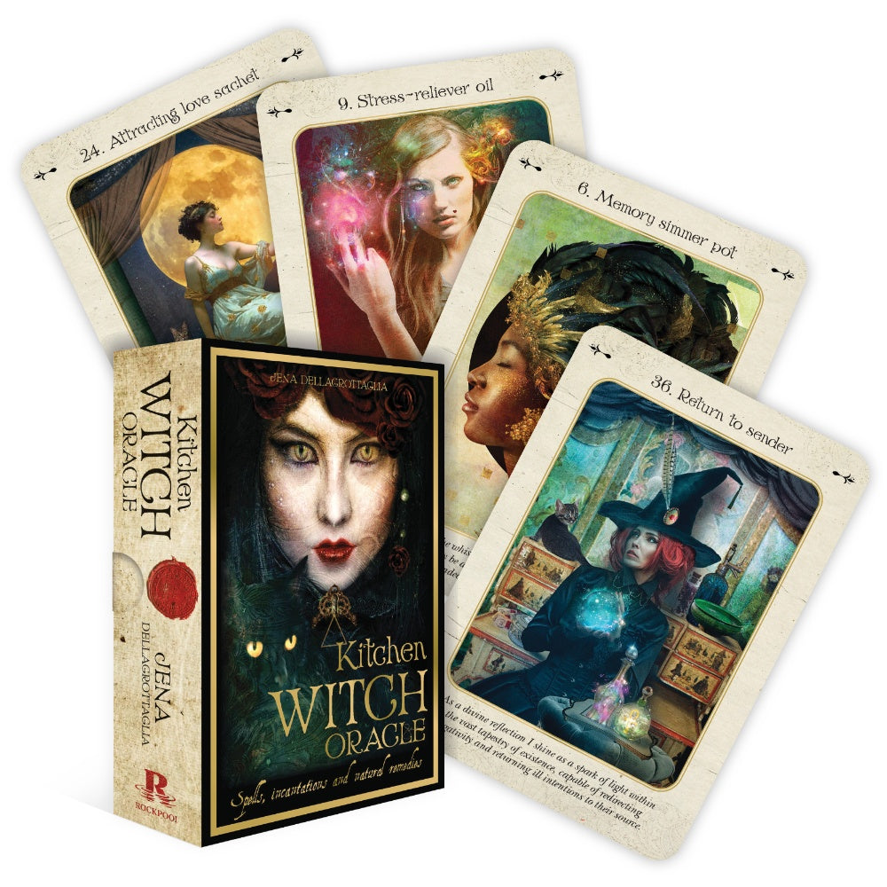 Kitchen Witch Oracle cards with a box on a white background