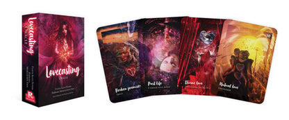 Lovecasting oracle cards with colorful designs and a box on a white background