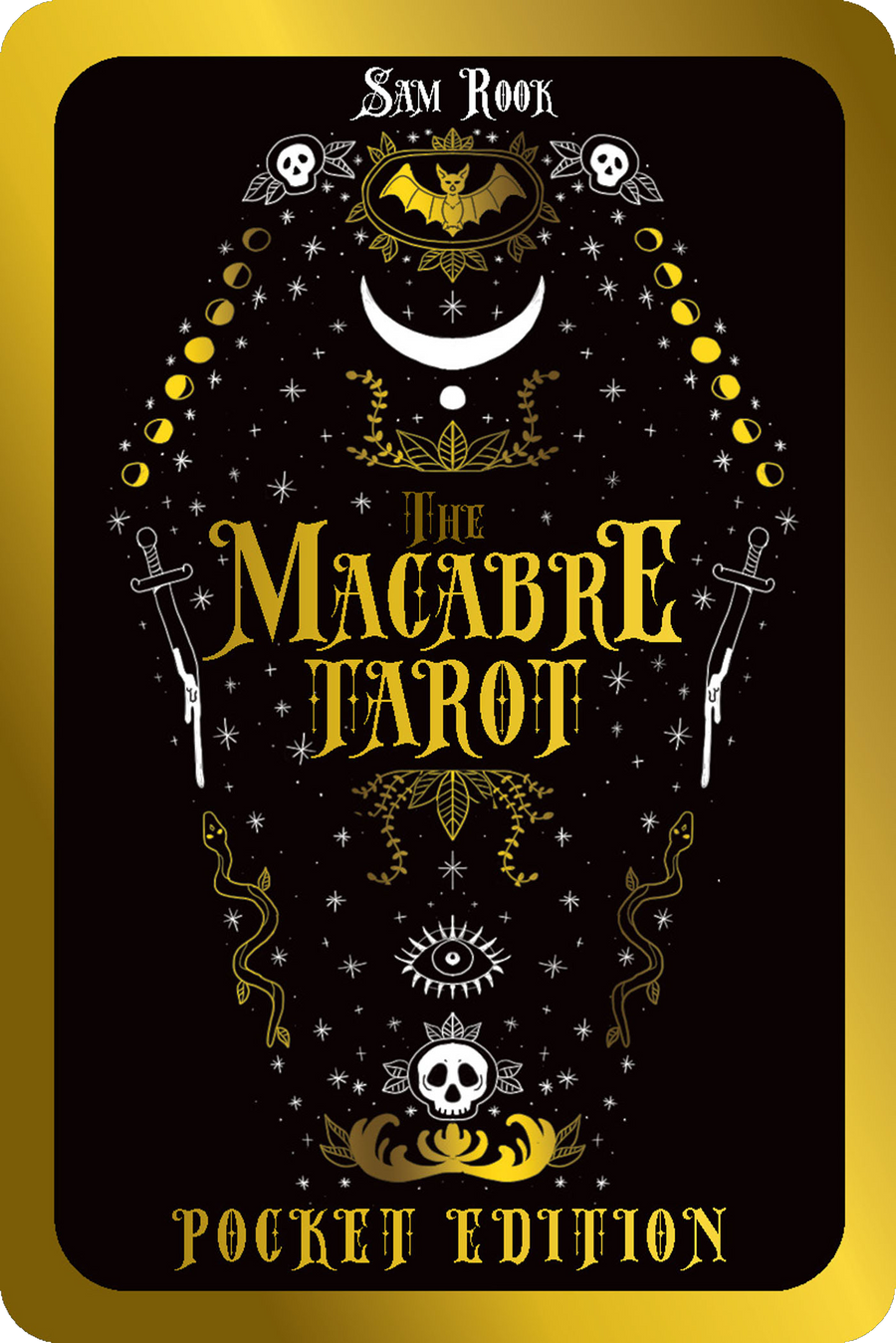 Cover of 'The Macabre Tarot' pocket edition with gold and black design elements.