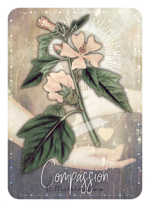 Card with floral design and 'Compassion' text, featuring a soft color palette.