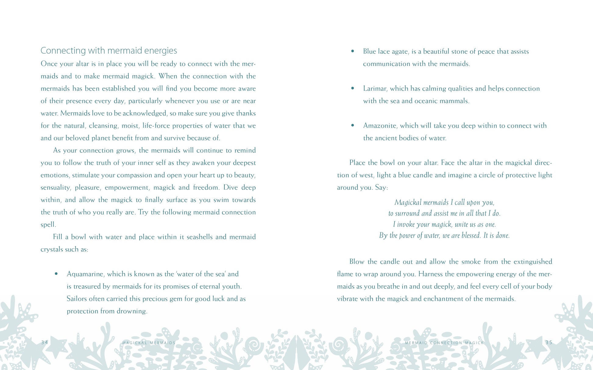 Text document with instructions on connecting with mermaid energy, featuring decorative elements.