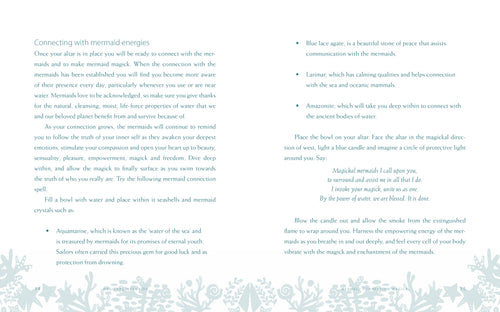 Text document with instructions on connecting with mermaid energy, featuring decorative elements.