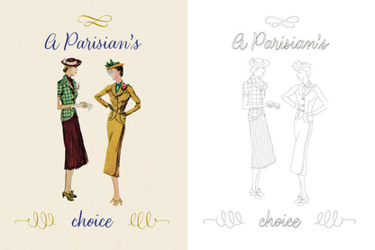 Illustration of two women in vintage clothing with 'A Parisian's Choice' text on a beige and white background.
