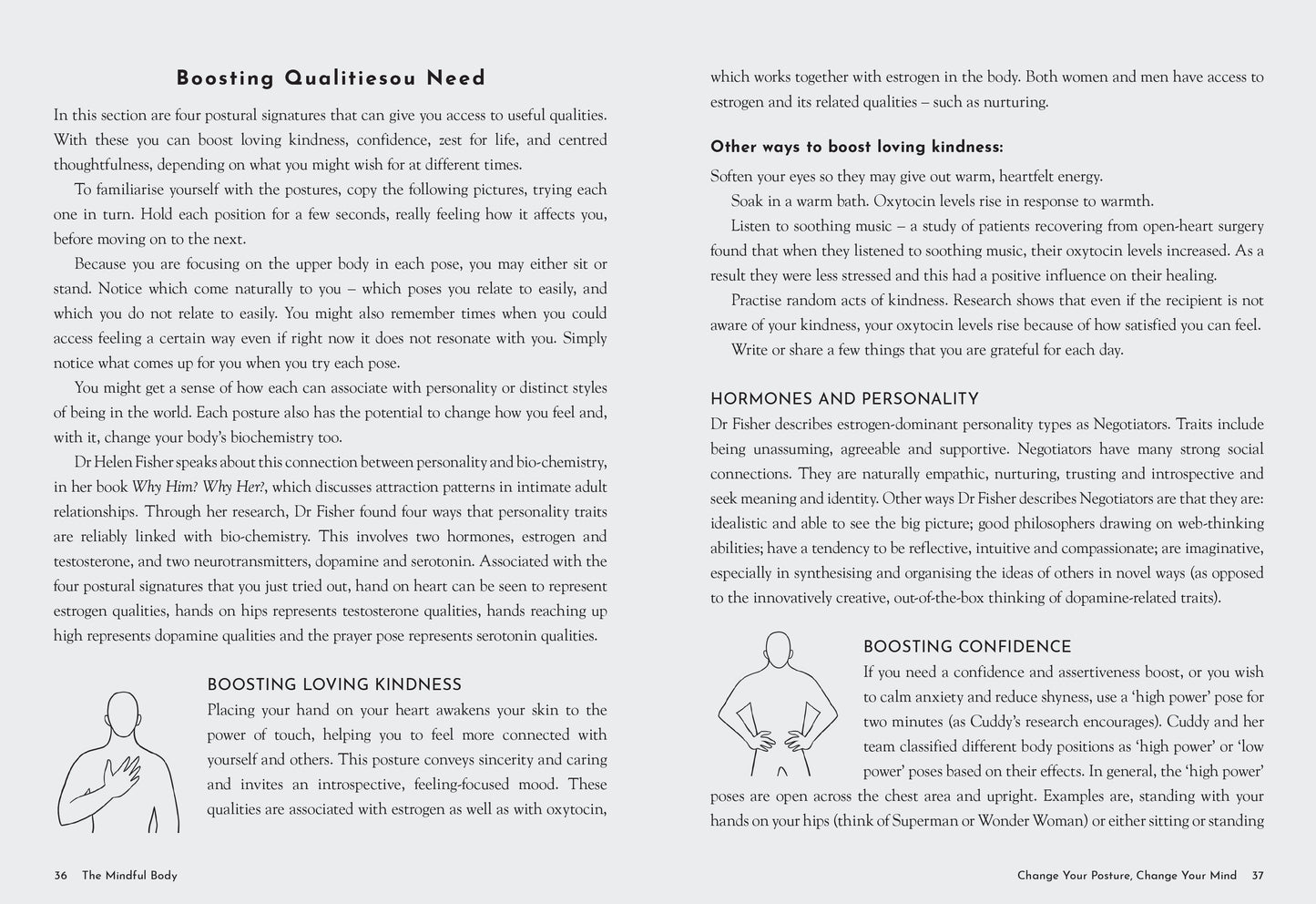 Page from a book or magazine with text and illustrations on boosting qualities, including a person and a diagram.