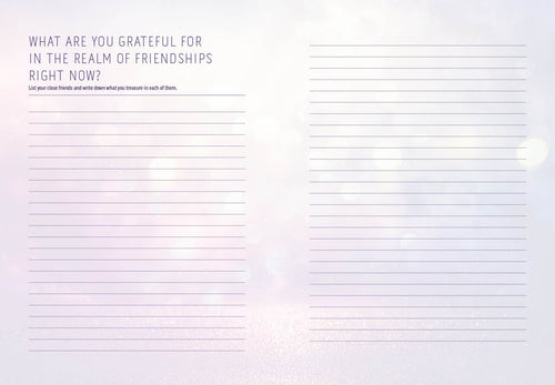 Blank sheet of paper with text asking about gratitude for friendships, with a blurred background.