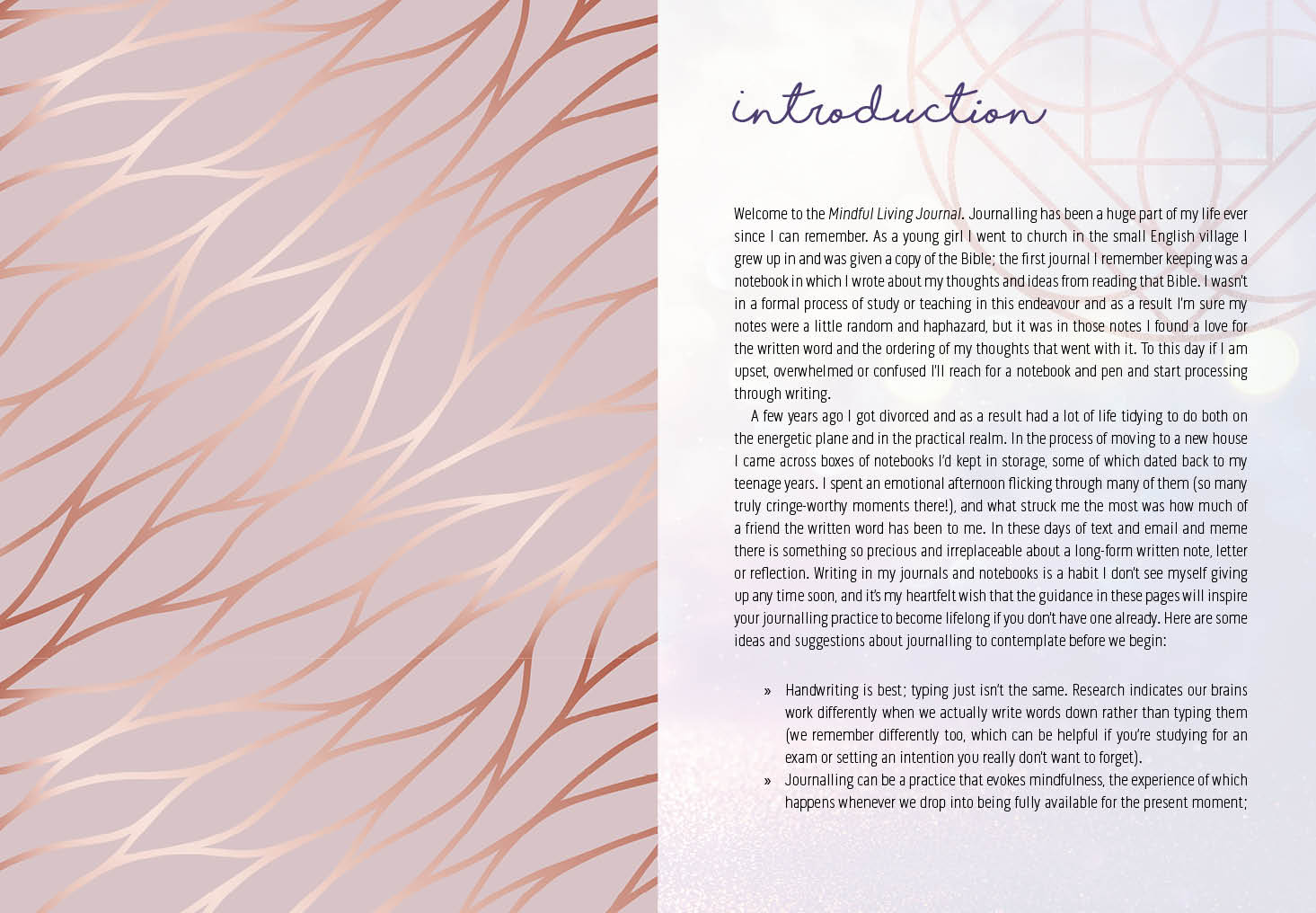 Journal with an introduction text on a decorative page