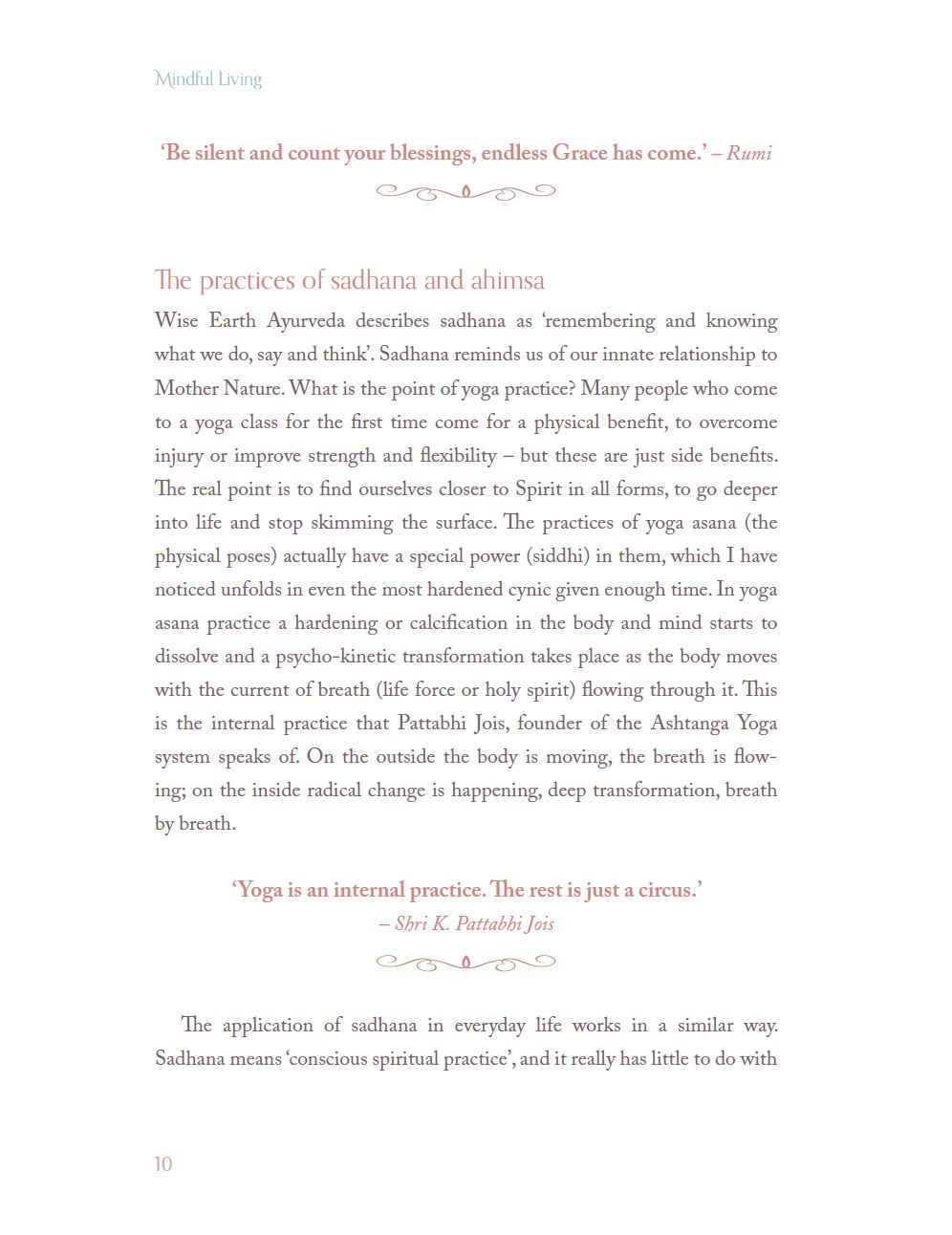 Text on a white background with a quote and discussion of yoga practices.