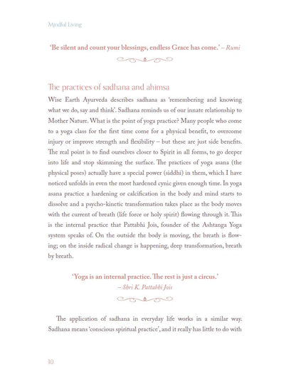 Text on a white background with a quote and discussion of yoga practices.